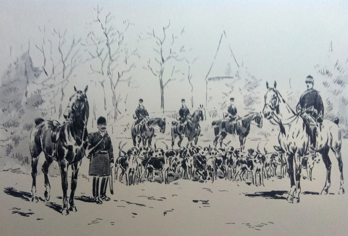 Le Rallye Combreux - Illustration tirée de l'ouvrage La Vénerie française contemporaine (1914) - Le Goupy (Paris)
